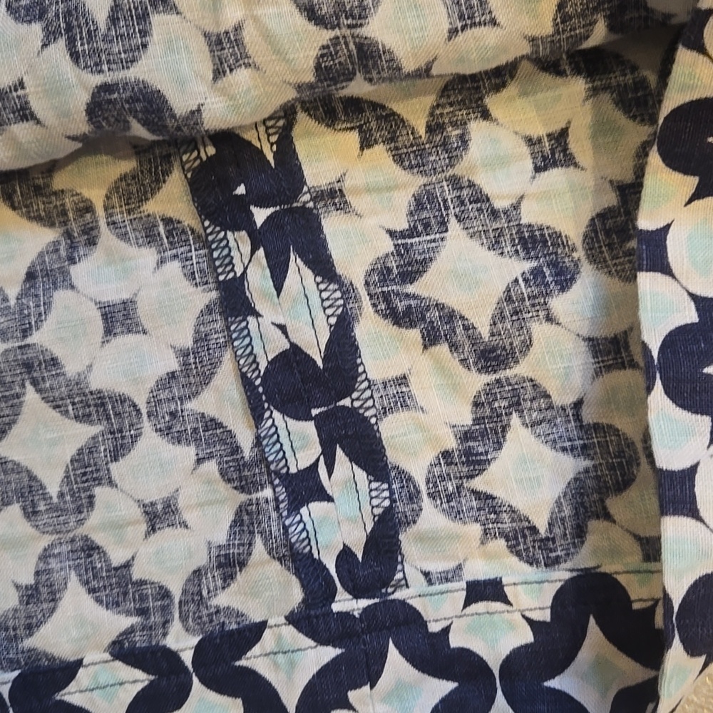 Boden Blue/White Geometric Design Print Linen Tank Blouse - Picture 8 of 10
